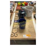 Crocks, cookie jar, plate rack