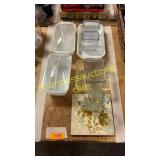 Covered glass dishes, misc glassware