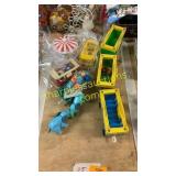 Vintage toys - carnival train, school buses