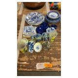 Blue dishes , glassware