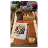 Model truck, pens, magazines