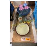 Jars, bowls, glassware, blue bowl