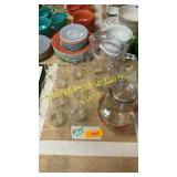 Pitcher/ 6 glasses - federal Tudor ring optic