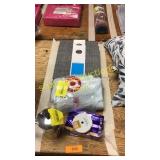 Storage bins, towels, tea pot