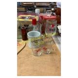 Beer glasses, poker chips, tins, misc