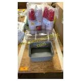 Red cups, plastic storage