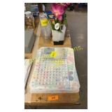 Glasses, stacking shelves, placemats, flowers