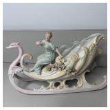 13' Antique late Victorian Porcelain Swan Sleigh