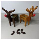 (2) Vintage Reindeer Box Deer Basket Wood crate