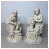 (2) 13 1/2' Antique Parian Ware Bisque Sculpture