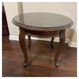 Round Walnut-Stained Wooden Side