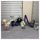 Table Lot- Vases, Candle Holder, Stained Glass