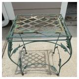 Vintage Green Metal Plant Stand Table