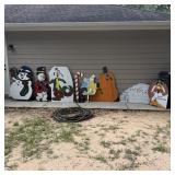 (8) Assorted Large Hand Painted Wood Yard Art