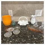 Hobnail Milk Glass Ruffled Basket, Glass/Crystal