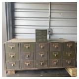 15 Drawer Industrial Olive Green Vintage Library