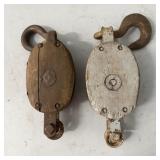 (2) Antique Wooden Block & Tackle Single Pulleys