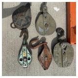 (5) Vintage Industrial Pulley Blocks