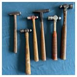 (6) Vintage Ball-Peen Machinist Hammers wooden