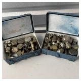 (2) Blue Metal Box with Assorted Brass &