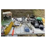 Table Lot- Fishing Net, Rope, Fishing Lamp,