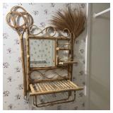 Vintage Bamboo & Rattan Wall Shelf & Mirror