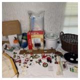 Table Lot- Basket, Crockpot, Coffee Machine,