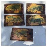 5- Vintage Antique Cars Decoupage on Wood Plaques
