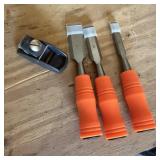 Small Trimming Plane & 3 Wood Chisels