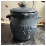 Vintage Blue-Grey Glazed Ceramic "Dripping Jar"