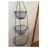 Vintage Blue Wire Mesh Three Tier Hanging Basket