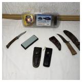 Vintage Knives, Sheaths, Sharping Block, & Knife
