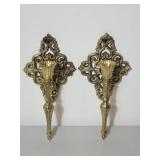 Pair Vintage Brass Scroll Work Candle Holders