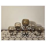 Vintage Black Metal & Crackle Glass Candle Holder