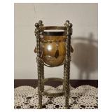 Gold Rope Twist Metal and Amber Glass Hurricane
