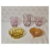 Fenton Carnival Glass Footed Bowl and Misc Glass