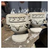 (2) Grape Design Concrete Planter Urns