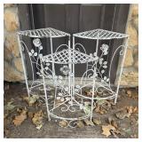 (3) White Distressed Metal Corner Plant Stands