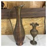 Vintage Etched Brass Vase & Ewer Pitcher Set