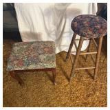 (2) Vintage Wood Stools-Foot Stool floral