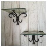 (4) Vintage Twisted Metal Rope Glass Wall Shelves