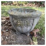 13" Vintage Cast Cement Garden Urn Grape Design