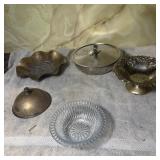 (5) Vintage Brass/Glass/Stainless Steel Tableware