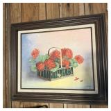 27x22 Framed Vintage Still Life Painting - Red