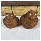 (3) Vintage Cat Shaped Basket with Lids