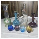 Glass Vases, Decanter, & Etched Round After