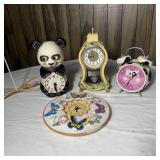 (4) Vintage Clocks- Butterflies, Cow, Panda,