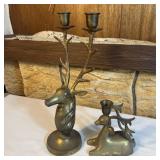 (2) Vintage Brass Stag/Reindeer Deer Candelabra,