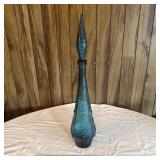 Vintage Teal Blue Glass Genie Bottle Decanter
