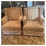 (2) Upholstered Wingback Swivel Armchairs with